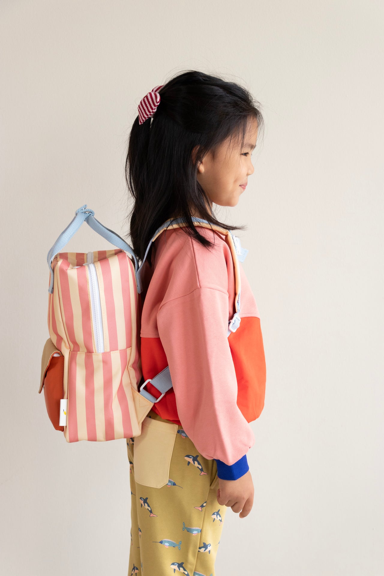 Sticky Lemon backpack medium | envelope | stripes | coral pink + sandy yellow