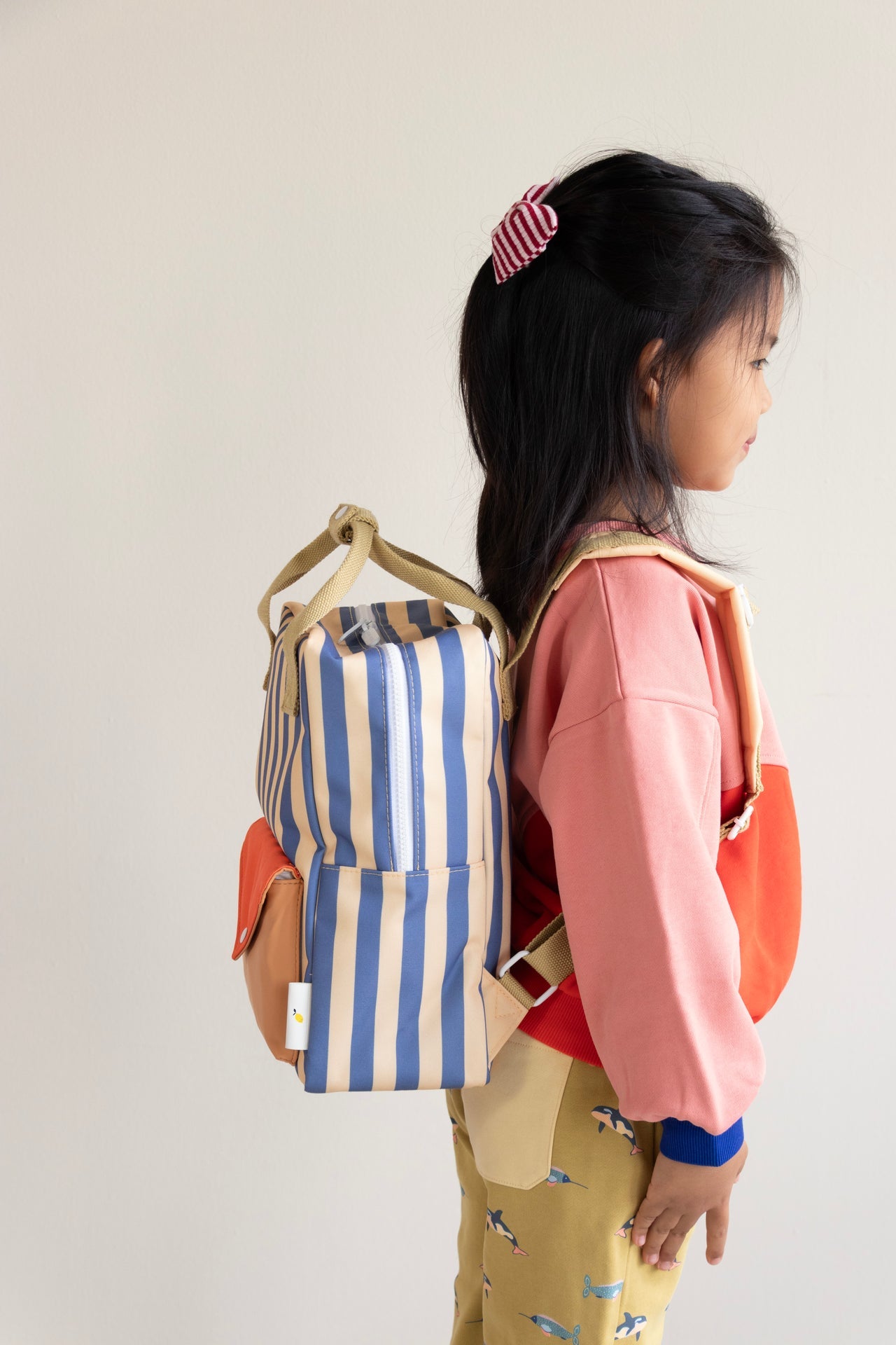 Sticky Lemon backpack medium | envelope | stripes | blue whale + sandy yellow