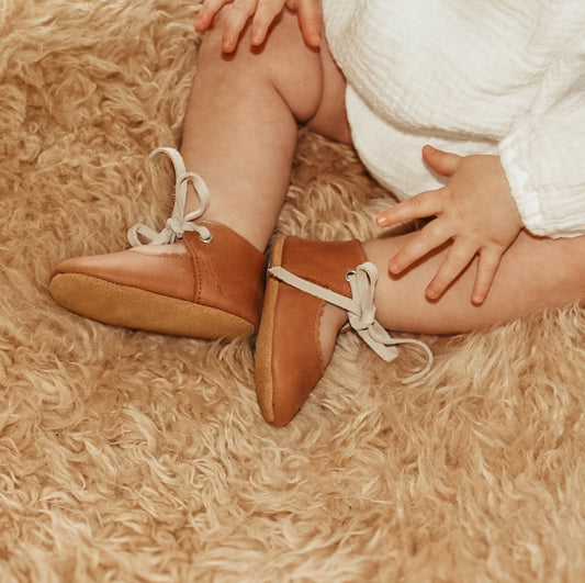 Leather Baby Shoe - Saddle/Fog