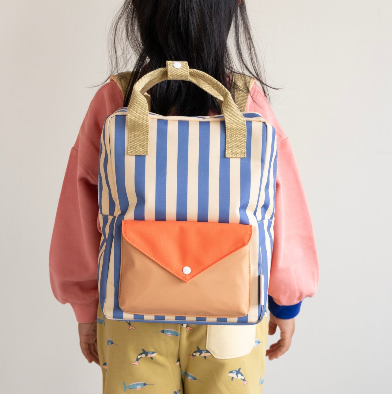 Sticky Lemon backpack medium | envelope | stripes | blue whale + sandy yellow