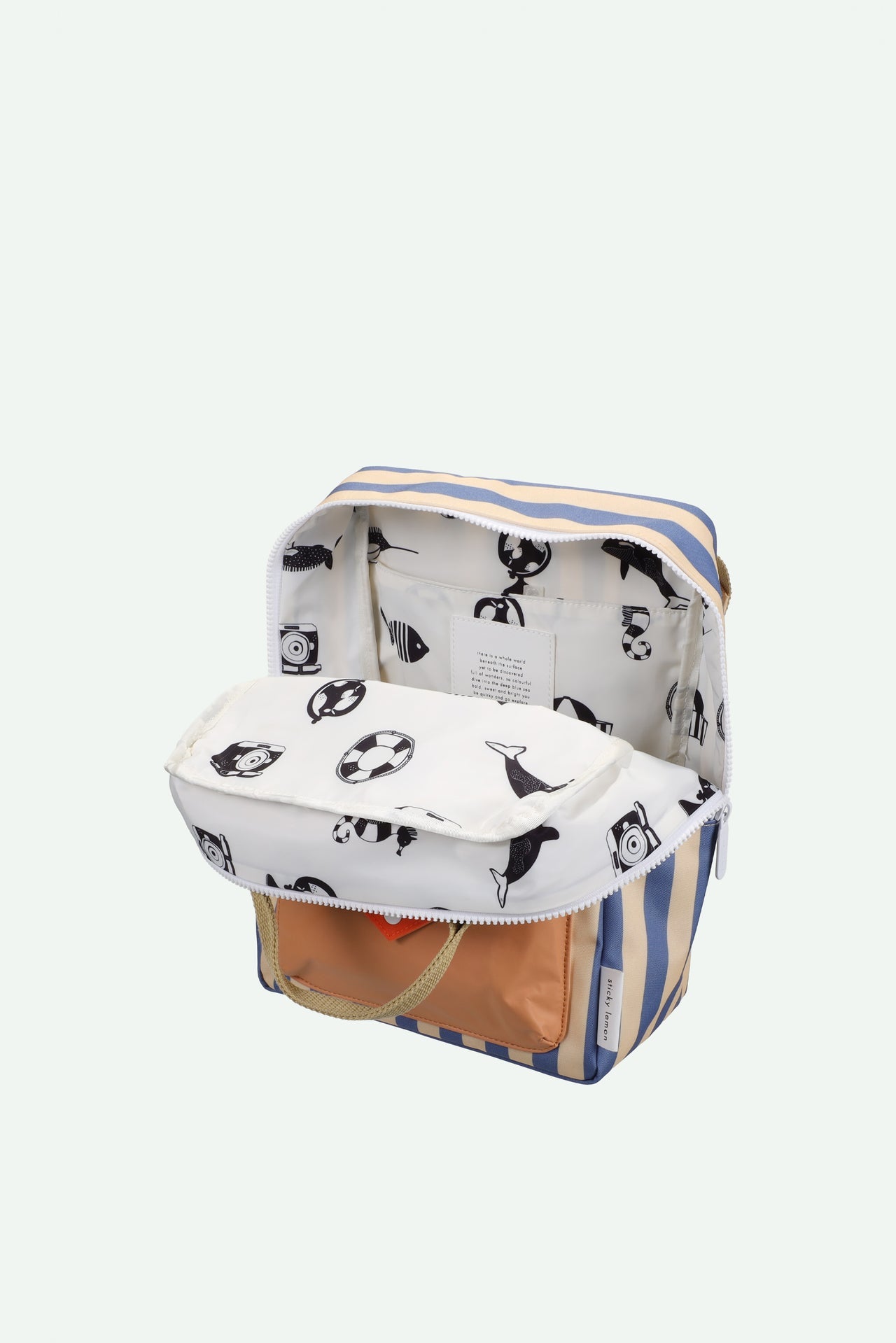 Sticky Lemon backpack medium | envelope | stripes | blue whale + sandy yellow