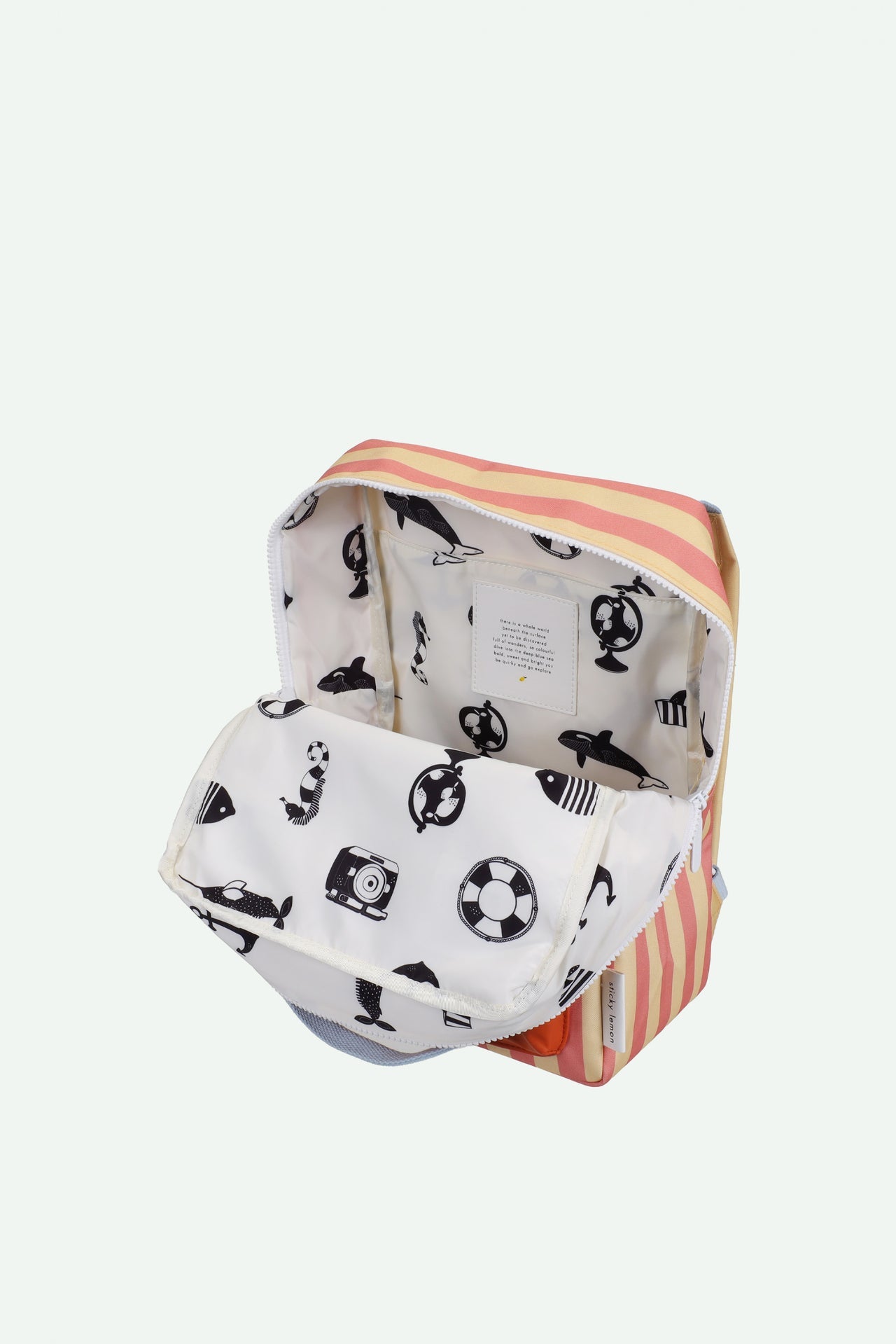 Sticky Lemon backpack medium | envelope | stripes | coral pink + sandy yellow