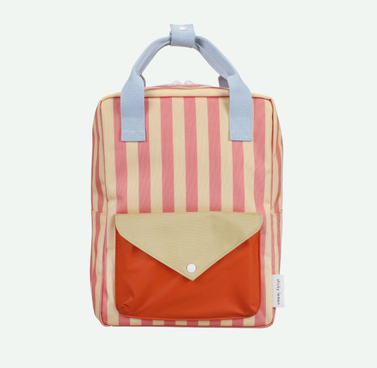 Sticky Lemon backpack medium | envelope | stripes | coral pink + sandy yellow