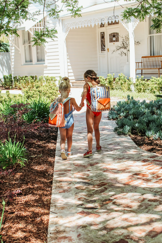 Sticky Lemon backpack medium | envelope | stripes | coral pink + sandy yellow