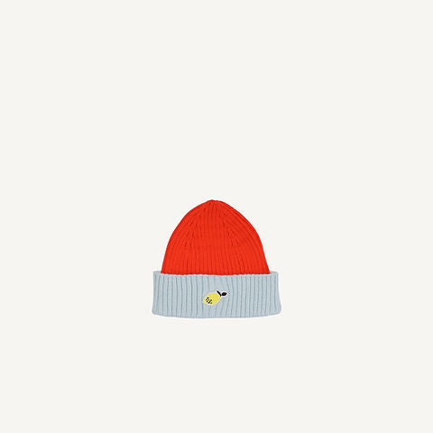 Sticky Lemon Beanie | wonders of the deep sea | red hat + zissou blue