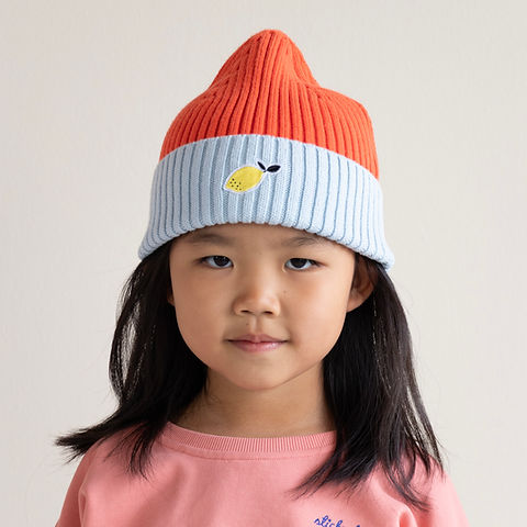 Sticky Lemon Beanie | wonders of the deep sea | red hat + zissou blue