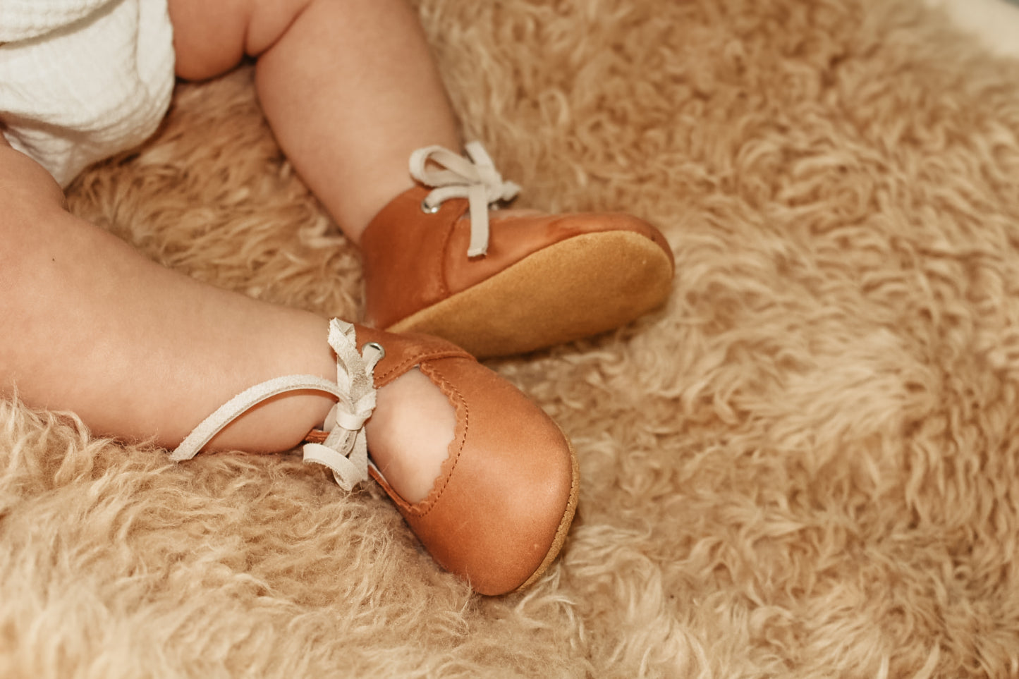 Leather Baby Shoe - Saddle/Fog