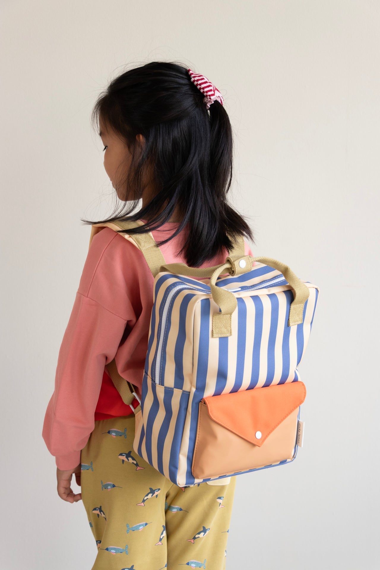 Sticky Lemon backpack medium | envelope | stripes | blue whale + sandy yellow